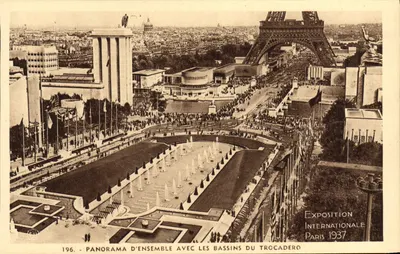 Panorama geral com os lagos do Trocadéro — Exposição Internacional de Paris 1937 — n° 196