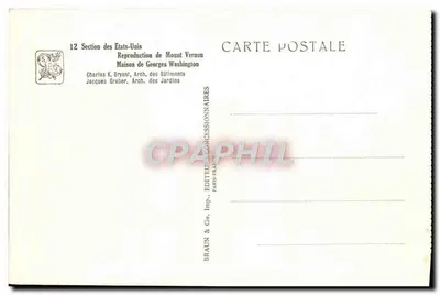 Reprodução de Mount Vernon — Casa de George Washington — Exposição Colonial Internacional — Paris 1931 — Charles K. Bryant Arch — Verso