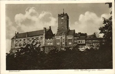 Castelo de Wartburg em Eisenach — vista panorâmica — Kunstverlagssstät Bruno Hansmann, Cassel, n° 15604