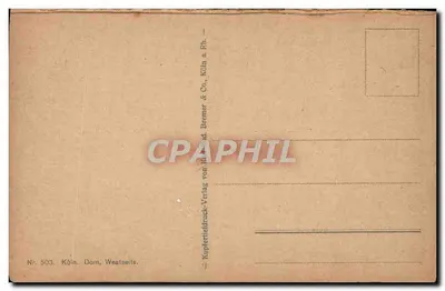 Katedra Kolnii — fasada zachodnia — Kupferstich-Verlag von Kölner & Rh. Bremer & Co. — Rewers