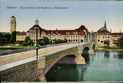 Mülheim — Schlossbrücke com Stadtbad e Rathaussturm — 38025