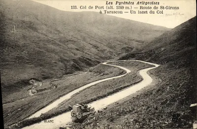 Os Pirineus Ariège — Col de Port (alt. 1249 m.) — Estrada de St-Girons a Tarascon — Um curva do Col — Editor BLANC, n° 133