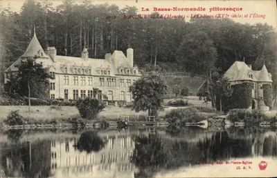 Nacqueville (Manche) — O Castelo (século XVI) e o Lago — editor Le Coubey, St-Pierre-Eglise