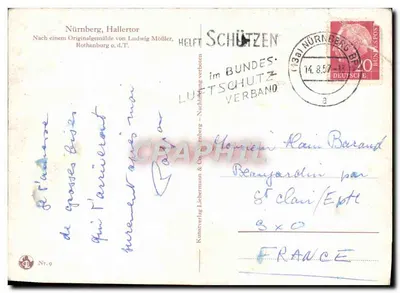 Niemcy, Hallertor — widok zamek i murów obronnych — L. Mößler pinx. — Wydawnictwo Kunstverlag Liebermann & Co. Nr 9 — Rewers