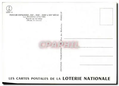 Retrato de Luis Meléndez — ele mesmo — Edições da Loteria Nacional, Série K — Verso