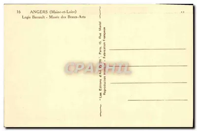 Angers (Maine-et-Loire) — Logis Barrault - Muzeum Sztuk Pięknych — Wydawnictwo Sztuki YVON — Rewers
