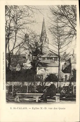 St-CALAIS — Igreja Nossa Senhora da Assunção vista dos cais — Fototipia J. Bouveret, Le Mans (dihlé Métal fils)