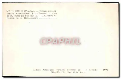 Maillezais (Vendée) — Ruiny starej katedry Świętego Piotra — strona nawy (XI w.) oraz przedsionek i ołtarz z epoki renesansu — Rewers