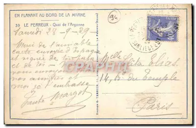 Passeando à beira da Marne — Le Perreux - Quai de l'Argonne — Edição G. Terrier, 39 — Verso