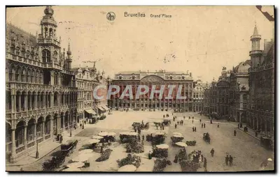 Bruxelas — Grand'Place — vista da praça com vendedores e edifícios históricos — Éd. Thilli, Bruxelas, Série 1, N° 29
