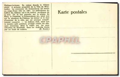 Castelo de Sonnenberg perto de Wiesbaden — Vista restaurada por R. Bonte — editor Karte postales — Verso