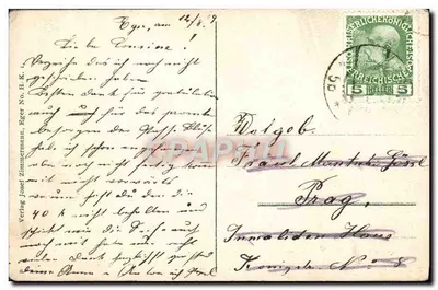 EGER. — Widok zamek Kaiser- i Wenzelsburg przed jego zniszczeniem — Wydawnictwo Josef Zimmermann, Eger, N° 14 — Rewers