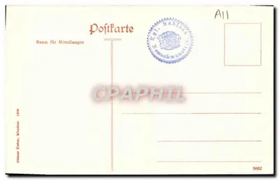 Zamek Neuschwanstein z Mostem Marii — wydawca Ottmar Zieber, Monachium — Rewers