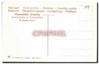 Plano do lago Planssee — vista alpina lacustre — Dr. Trenkler Co., Leipzig — Verso