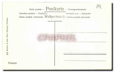 Plansee — lago alpino com pescador — Würthle & Sohn, Salzburgo — Verso