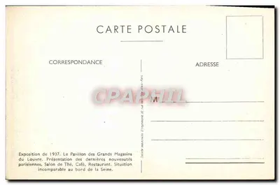Paris, Exposição de 1937 — O Pavilhão dos Grandes Magazines do Louvre — Sociedade Anônima dos Grandes Magazines do Louvre — Verso