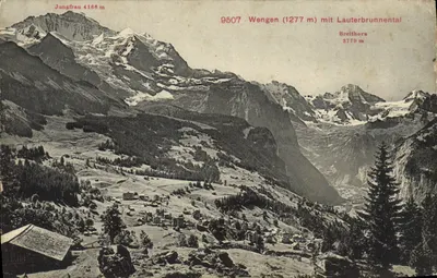 Vista de Wengen (1277 m) com a Jungfrau (4166 m) e o Lauterbrunnen — Édition Photoslob, Zürich