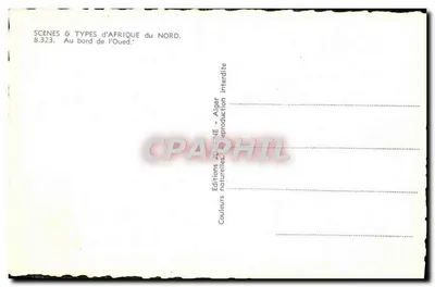 Au bord de l'Oued — scène avec deux femmes et minaret en arrière-plan — Éditions naturelles, Alger — Verso