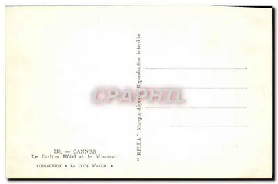 Cannes — Het Carlton Hotel en het Miramar — Collectie 'La Côte d'Azur' — Rella, n°518 — Achterkant