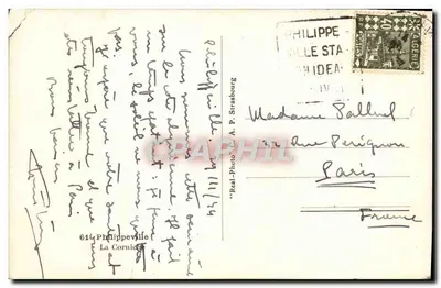 Vista da Corniche em Philippeville — editor C. A. P. Strasbourg, n°614 — Verso