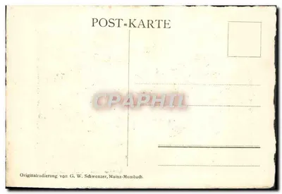 Mainz — vista da cidade e do rio Reno com um navio a vapor — G.W. Schwenzer — Verso
