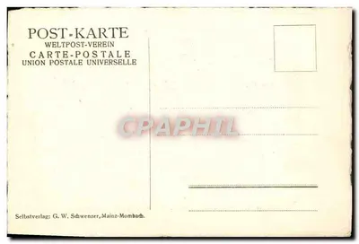 Mainz — Schlussergasse z kościołem i wieżą — wydawca G. W. Schwenzer — Rewers