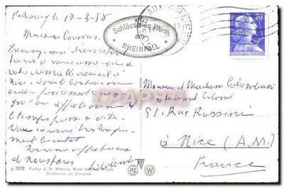 Rheinfall — nocny widok pod księżycem — Verlag A. H. Widmer, n° 3522 — Rewers