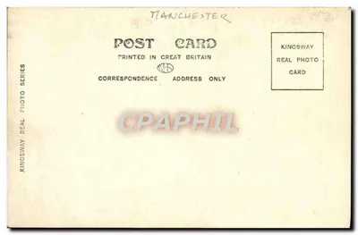 Galeria Sztuki, Manchester — widok budynku z pojazdami i pieszymi — Kingsway Real Photo Card, seria Kingsway Real Photo Series, n° S.2966 — Rewers
