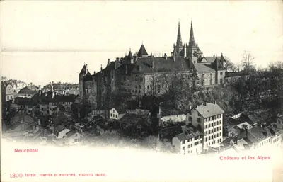 Neuchâtel — Castelo e as Alpes — Editor: Comptoir de Phototypie, Neuchâtel (Buisse)