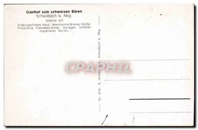Gasthof zum Schwarzen Bären — Schwabach b. Nbg. — R. Hirthe, Nr. 4776 — Verso