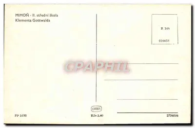 Mimoň - II. średnia szkoła Klementa Gottwalda — wydawca ORBIS, nr serii FP 1035 — Rewers