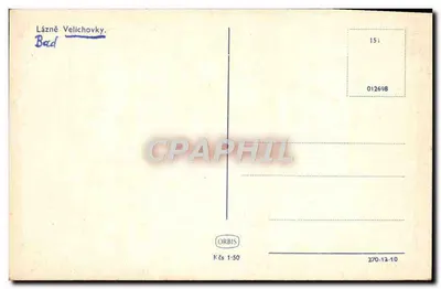 Lázně Velichovky — widok budynku z balkonem — wydawca ORBIS, nr 012698 — Rewers