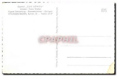 Sala de jantar de um estabelecimento — Gasthof 'Zum Löwen' — Ettlingen/Baden — Verso