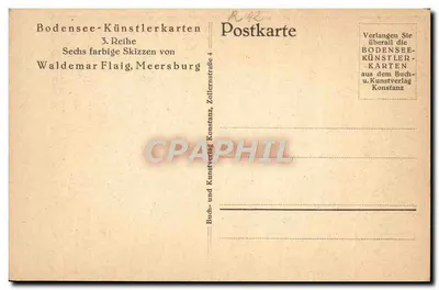 Abendstimmung — paisaje lacustre con dos barcas — Bodensee-Künstlerkarten, 3. serie, Waldemar Flaig, Meersburg — Reverso