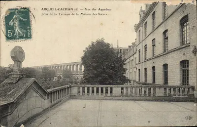 Bilhete postal antigo Arcueil Cachan Vista dos Aquedutos tirada da varanda da casa das irmãs