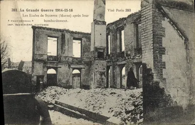 As Escolas de Suippes (Marne) — ruínas após bombardeio — IMP. BAUDINIÈRE, NANTERRE