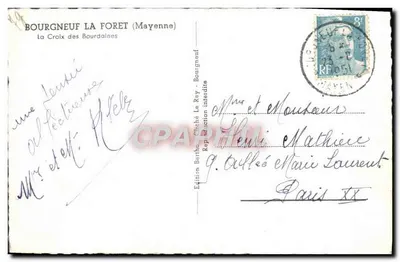 Bourgnéuf-la-Forêt (Mayenne) — La Croix des Bourdaines — Uitgave Berthe Chéhé Le Ray — Achterkant
