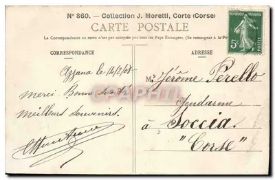 Ajaccio — A Prefeitura, Quartel Abatucci e Seminário Maior — Coleção J. Moretti, Corte (Córsega) — Verso