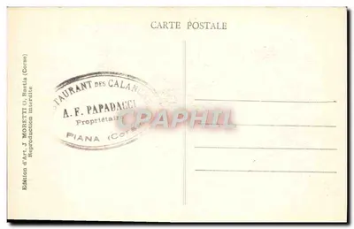 Mulher jovem coberta com véu — Córsega — J. Moretti, n° 5091, Tipo Córsega — Verso