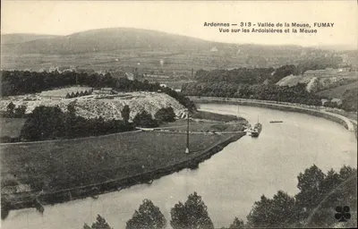 Ardennes — 313 — Vale da Meuse, FUMAY — Vista sobre as Ardoisières e a Meuse