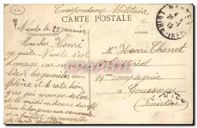 Nantes - A Loire na Pesqueira — Artaud-Nouzais, n°423 — Verso