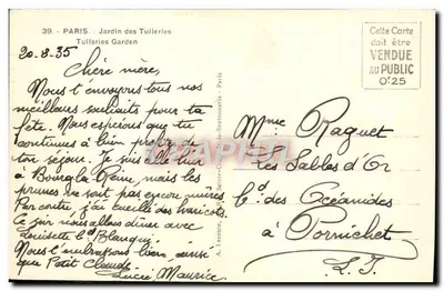 Tuin van de Tuileries — Parijs — uitgever A. Leconte, 39 — Achterkant