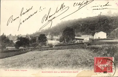Montmédy-Bas e Montmédy-Haut — vista panorâmica — Lib. A. Naudin, editor, Longuyon