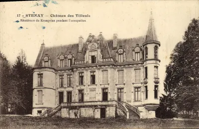 Bilhete postal antigo Stenay Castelo dos Tilleuls Residência do Kronprinz durante a ocupação Militaria