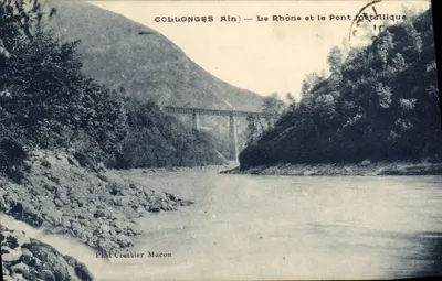 Collonges Ain — O Rio Rhône e o Ponte Metálica — Fot Combier Macon