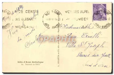 Souvenir de NICE — Côte d'Azur Artistique — nr 80 — wydawca L. Gilletta et Cie — Rewers