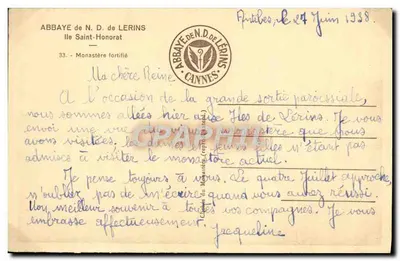 Isola di Saint-Honorat — Abbazia di Notre-Dame de Lérins — editore non visibile — Verso