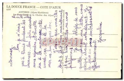 Antibes — O Forte Carré e a Cadeia dos Alpes — Edições d'Art Yvón, n°2/28 — Verso