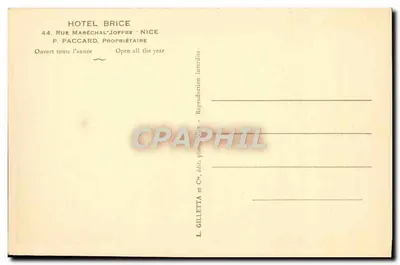 Hotel Brice — Nice — L. Gilletta & Cie, edit. fot. — Achterkant