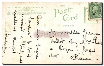 Royal Poinciana Grounds and Tea Garden — Palm Beach, Fla. — wydawca John Beach, nr 17098 — Rewers